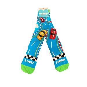 Madmia Mix & Match Racing Car Socks Ages 6-99 One Size Blue Green Fun Design